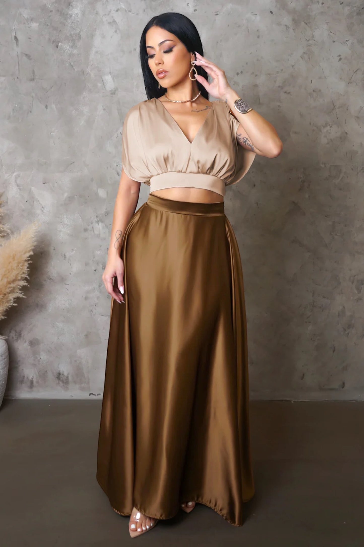 Zeena Silky Skirt Bronze - Ali’s Couture 