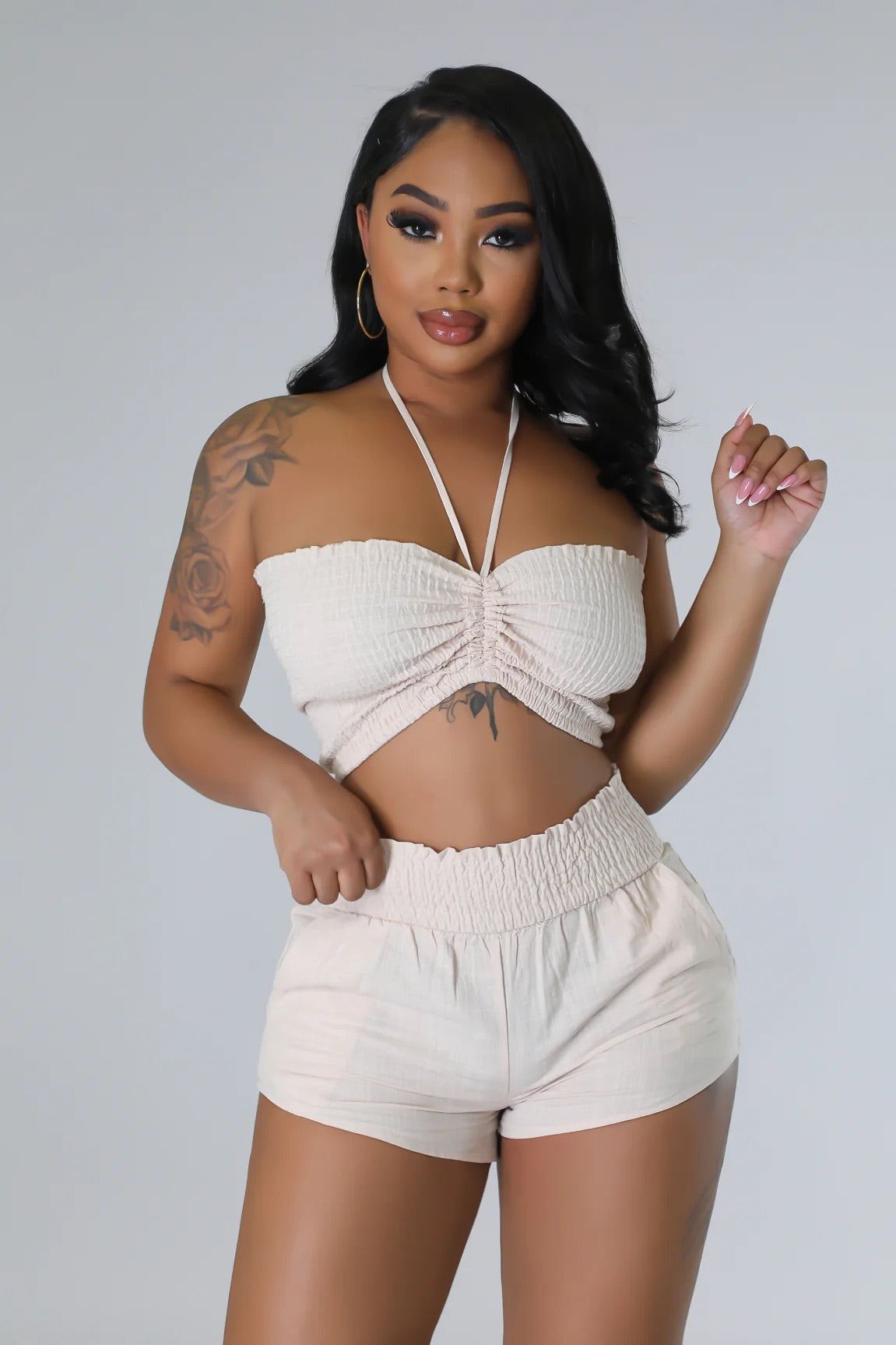 Miami Nights Tube Top Short Set Taupe - Ali’s Couture 