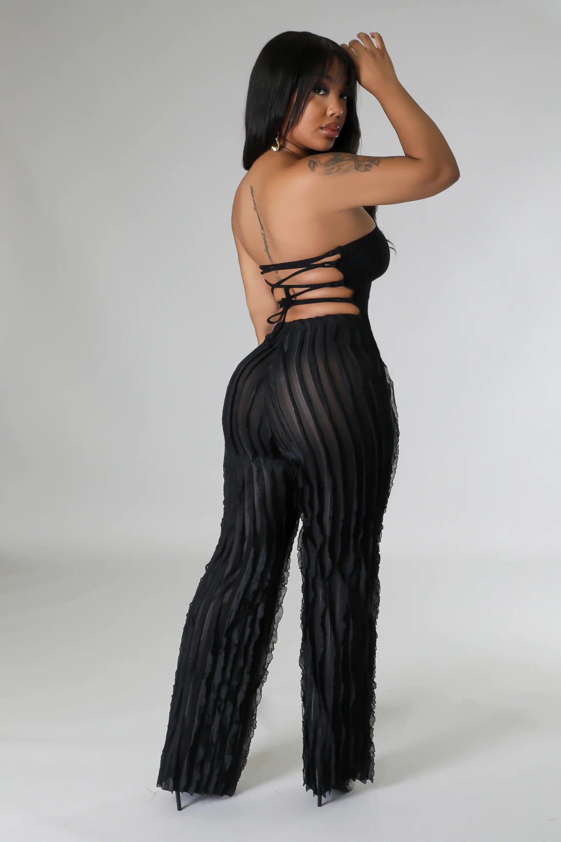 Ruffle Up High Waisted Pants Black - Ali’s Couture 