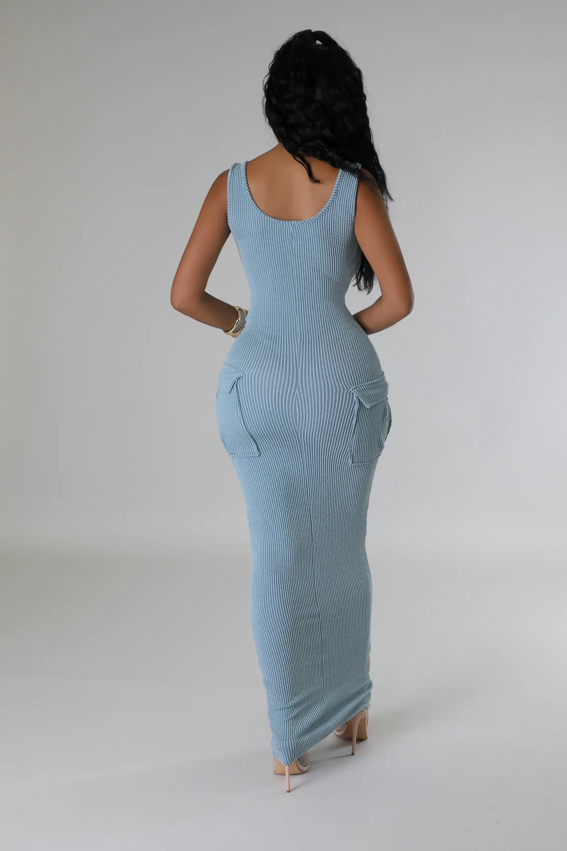 Finding Comfort Ribbed Midi Dress Slate Blue - Ali’s Couture 