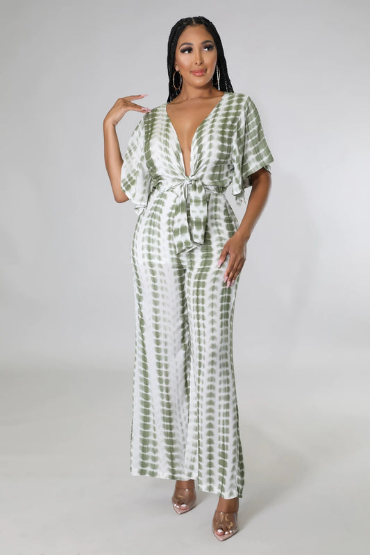Blurred Lines Tie Dye Jumpsuit Olive - FINAL SALE - Ali’s Couture 