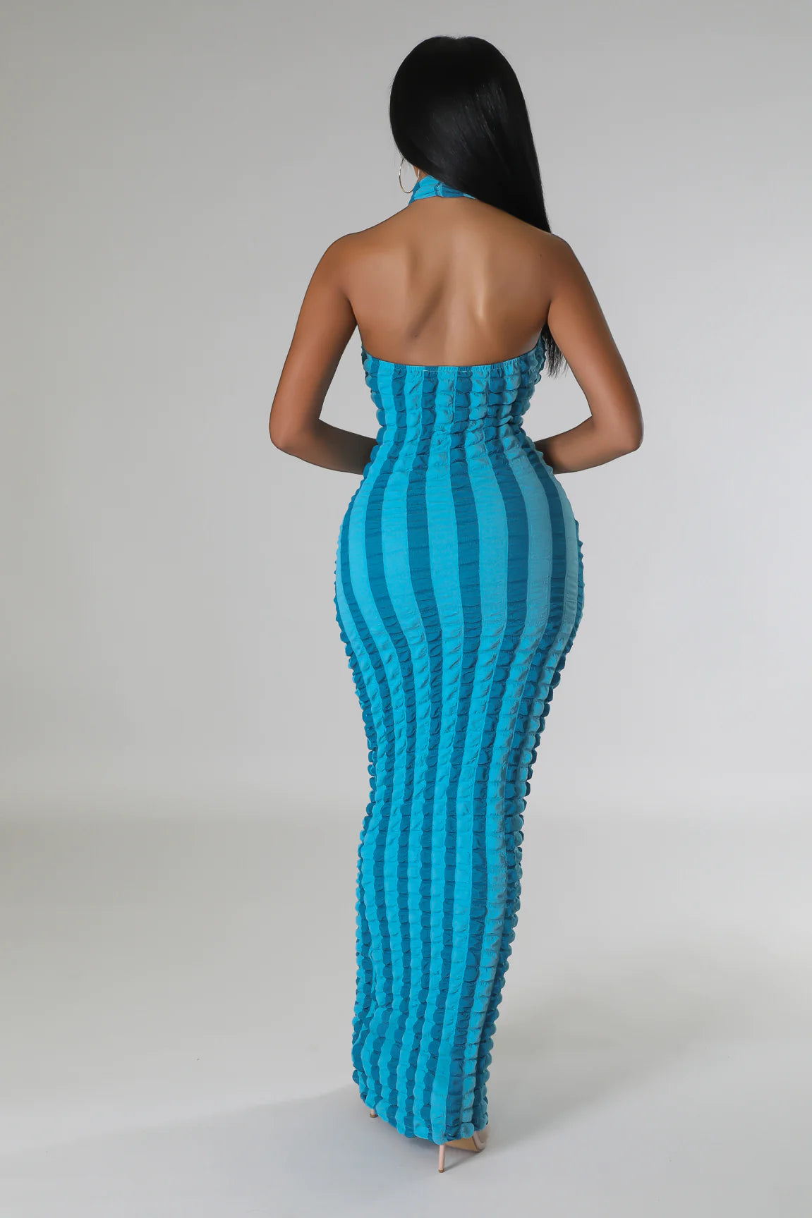 Fabiana Bubble Maxi Dress Blue - Ali’s Couture 