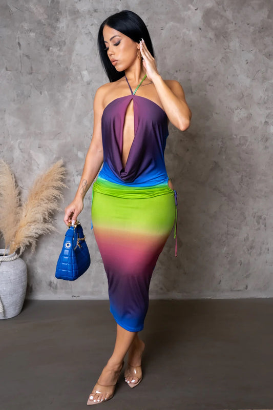 Kimona Ombre Midi Dress Multicolor - Ali’s Couture 