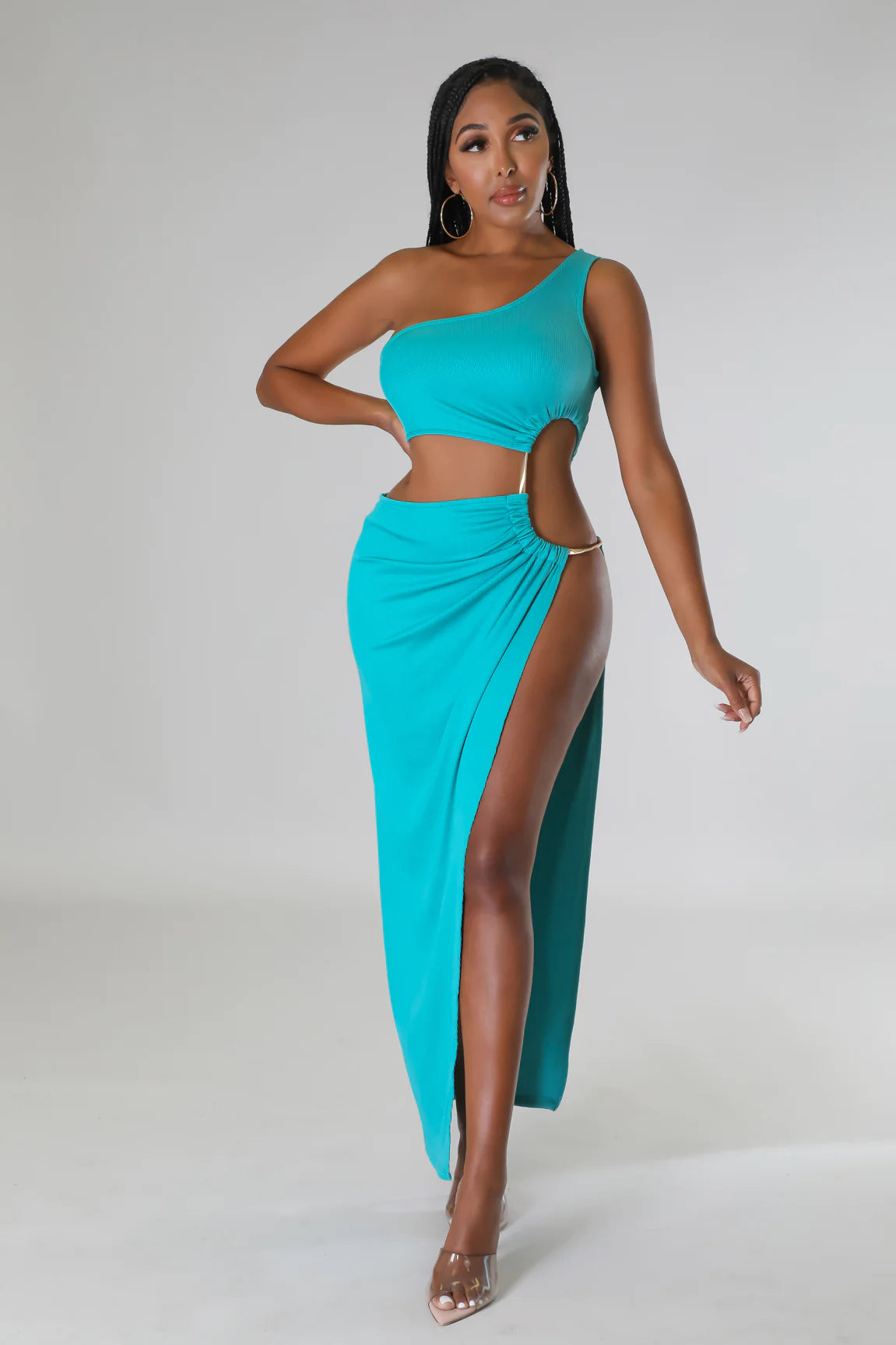 Artemis One Shoulder Cutout Maxi Dress Jade - Ali’s Couture 