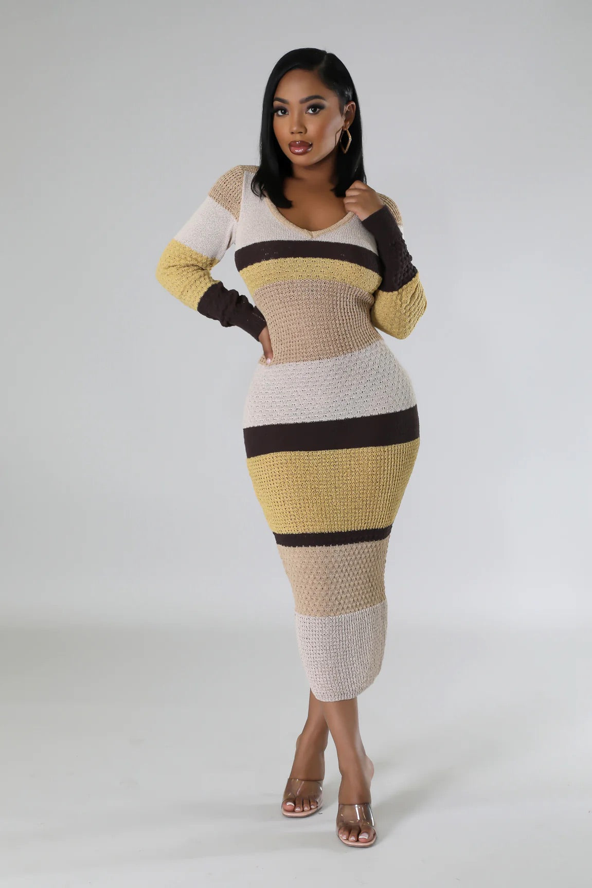 Georgina Knit Midi Dress Multi Brown - Ali’s Couture 