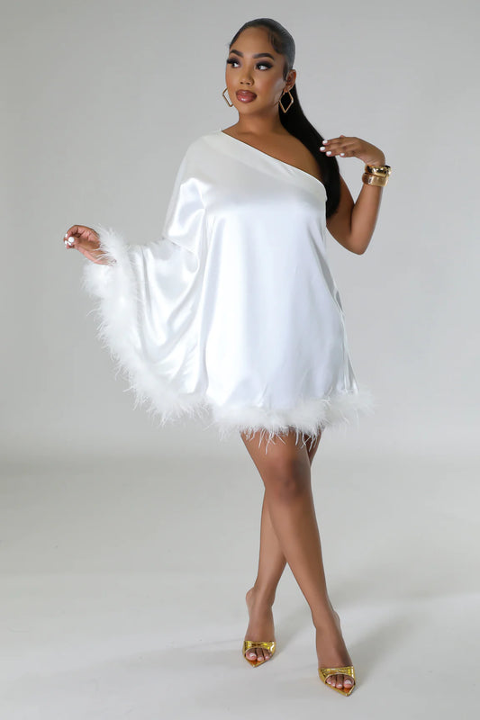 Alana Fur Trim Mini Dress Off White - Ali’s Couture 