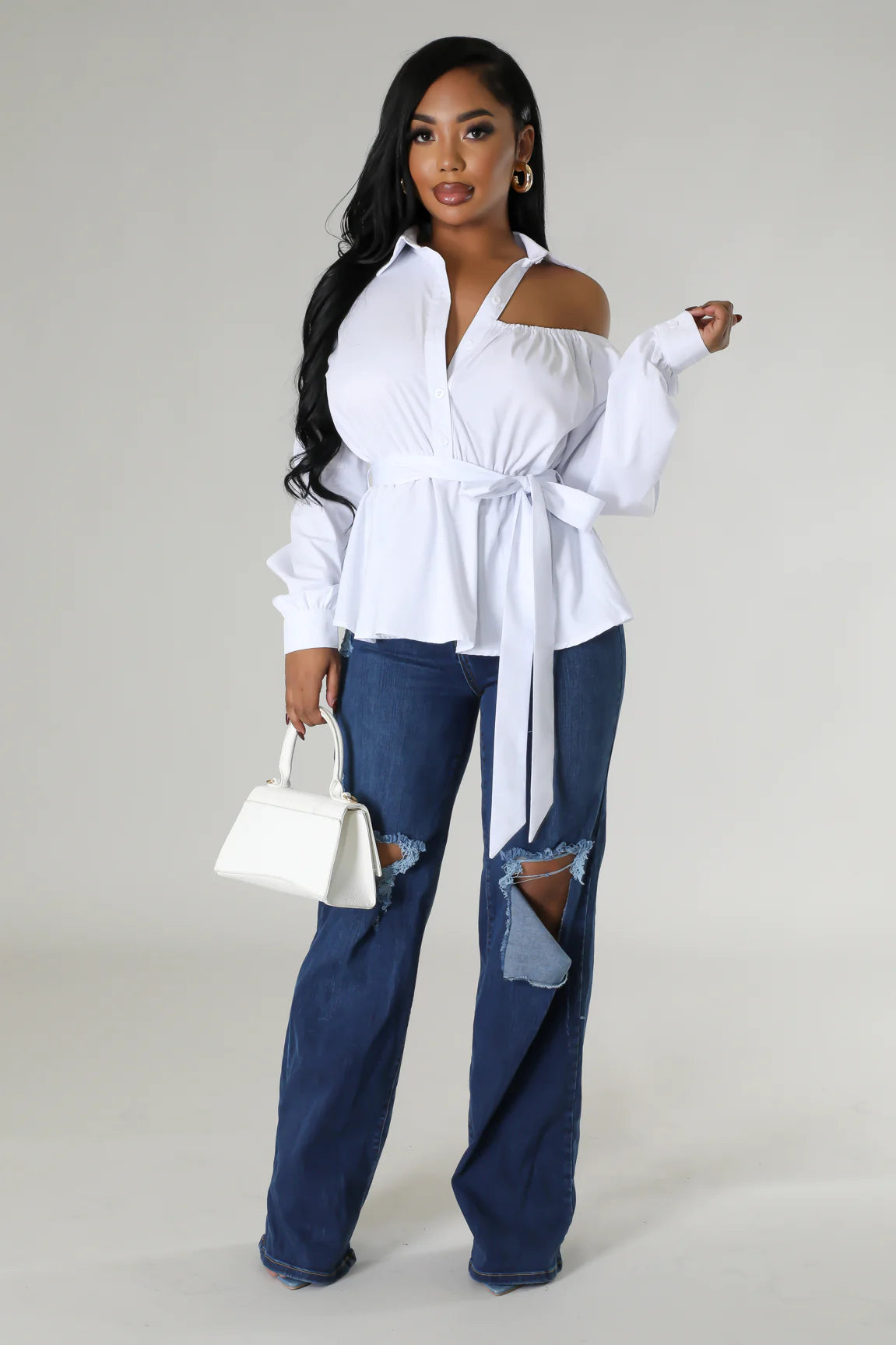 Katana Cutout Long Sleeve Top White - Ali’s Couture 