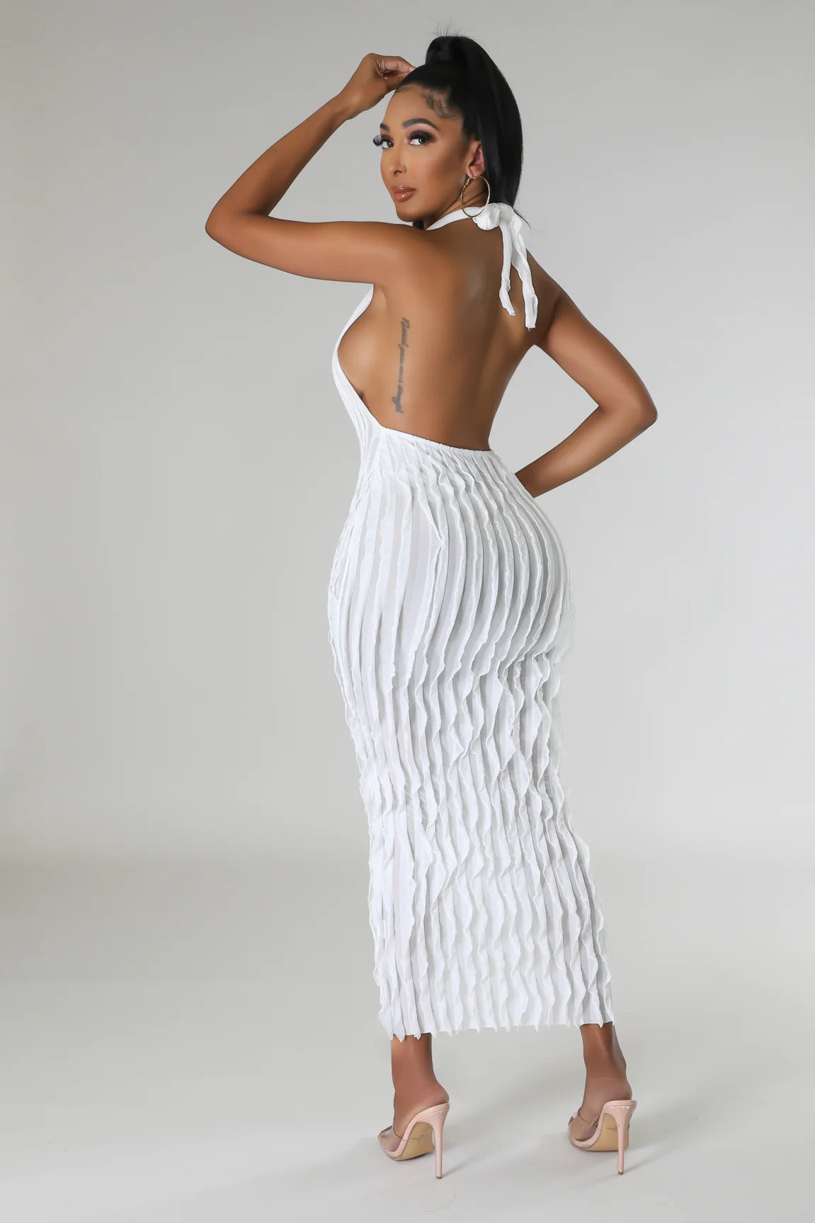 Truffle Ruffle Midi Dress White - Ali’s Couture 