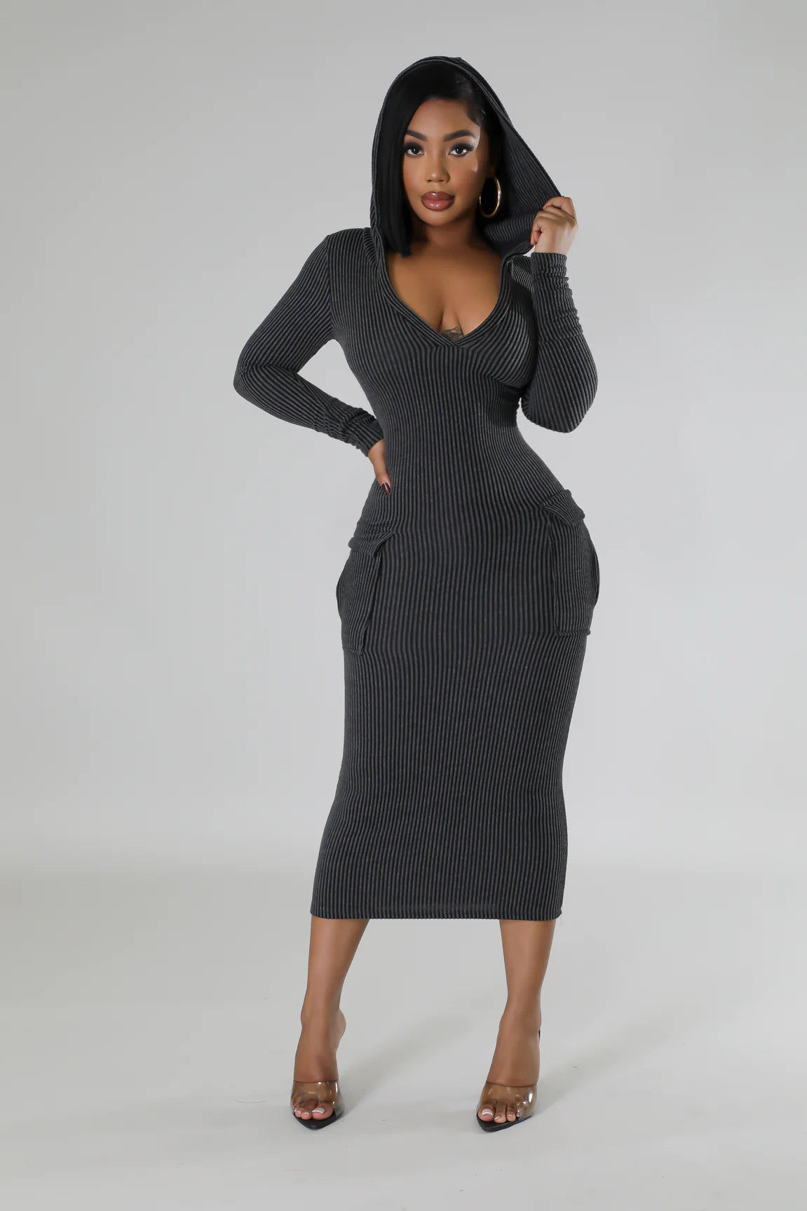 Casual Moment Ribbed Midi Dress Set Charcoal - Ali’s Couture 