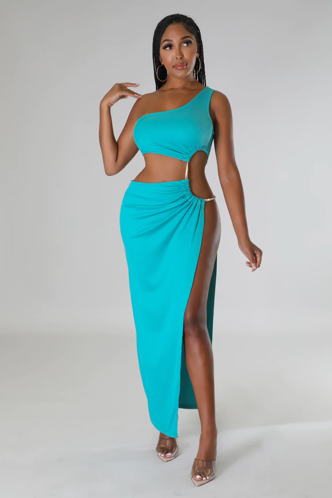 Artemis One Shoulder Cutout Maxi Dress Jade - Ali’s Couture 