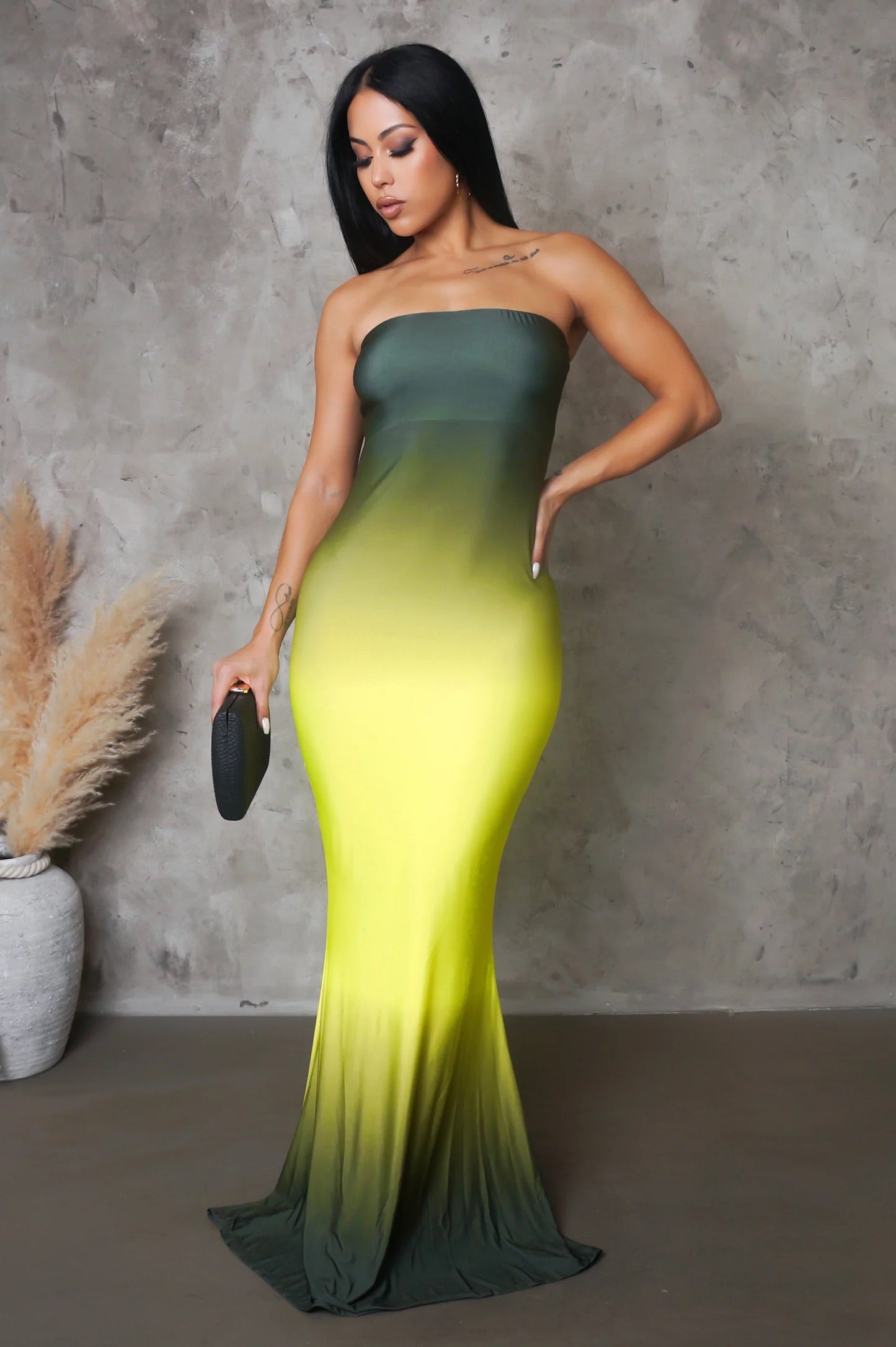 Nolah Strapless Midi Dress Multi Green - Ali’s Couture 