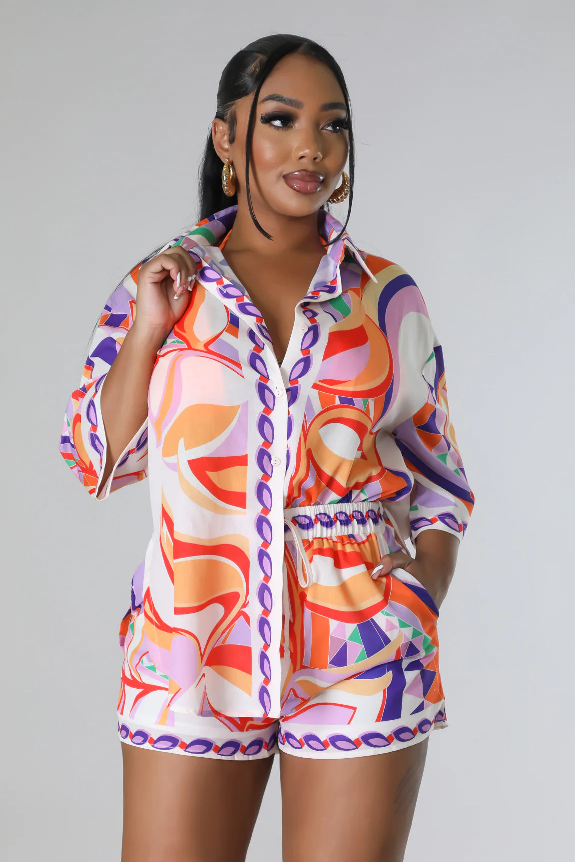 Ibiza Nights Printed Short Set Multi Orange - Ali’s Couture 