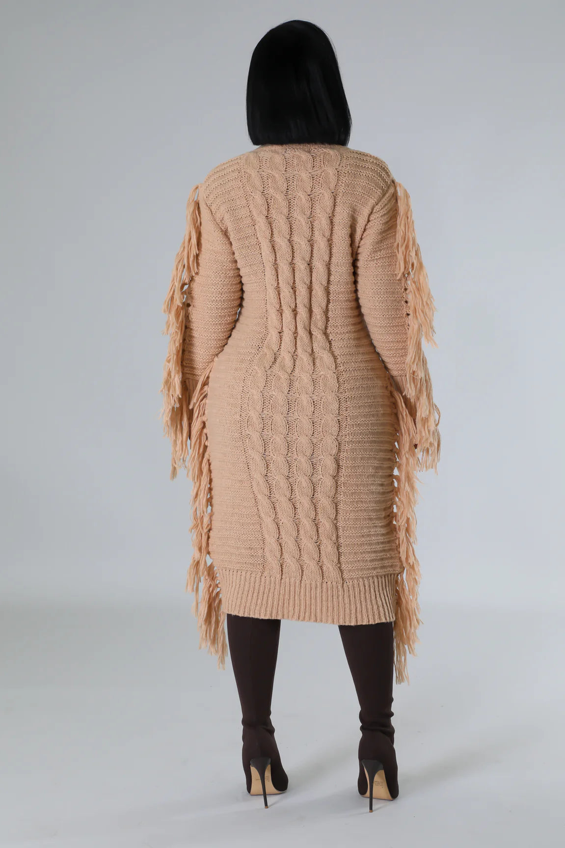 Fallyn Fringe Sweater Midi Dress Khaki - Ali’s Couture 