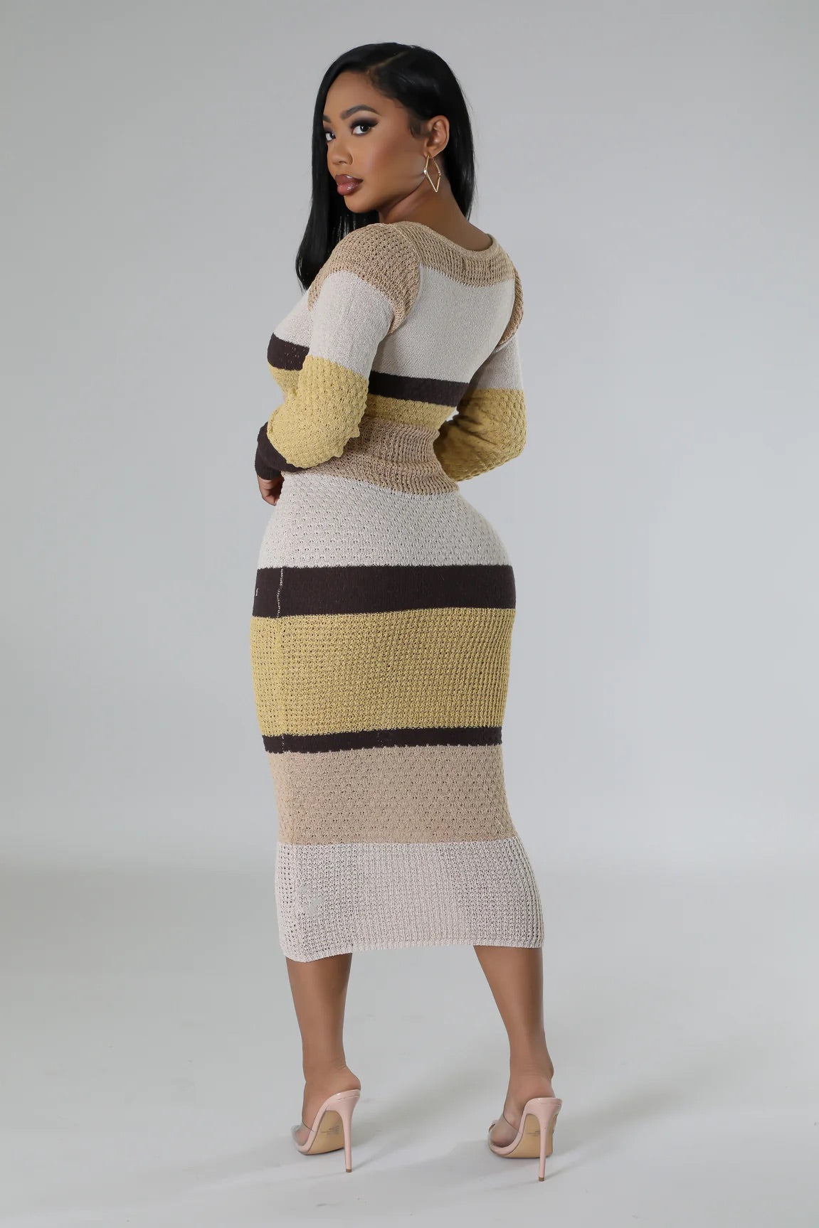 Georgina Knit Midi Dress Multi Brown - Ali’s Couture 