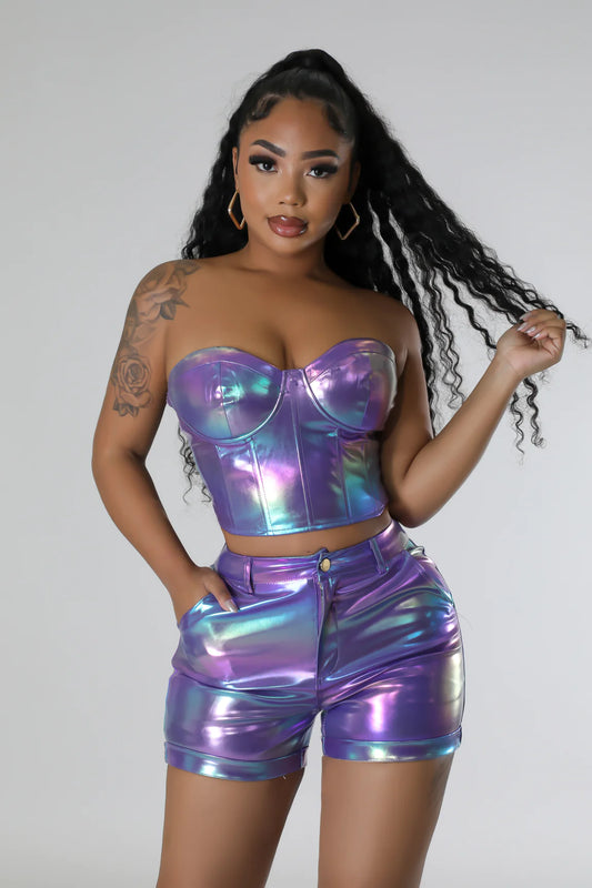 Made To Shine Faux Leather Short Set Purple