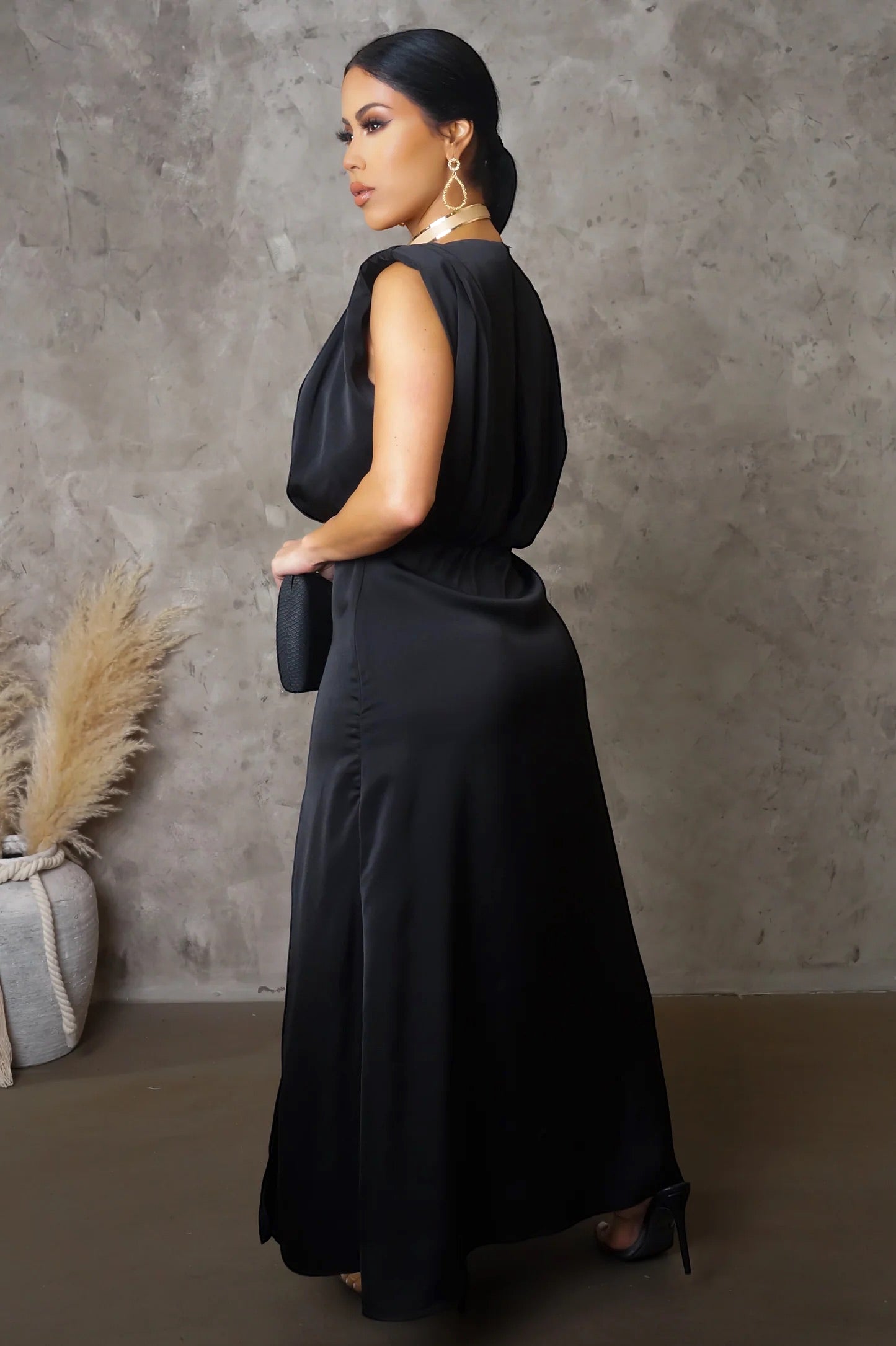 Sophia Satin Midi Dress Black - Ali’s Couture 