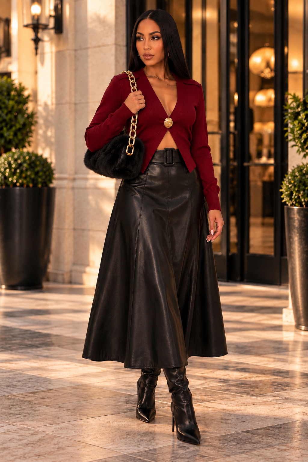 Shiloh Faux Leather Skirt Black