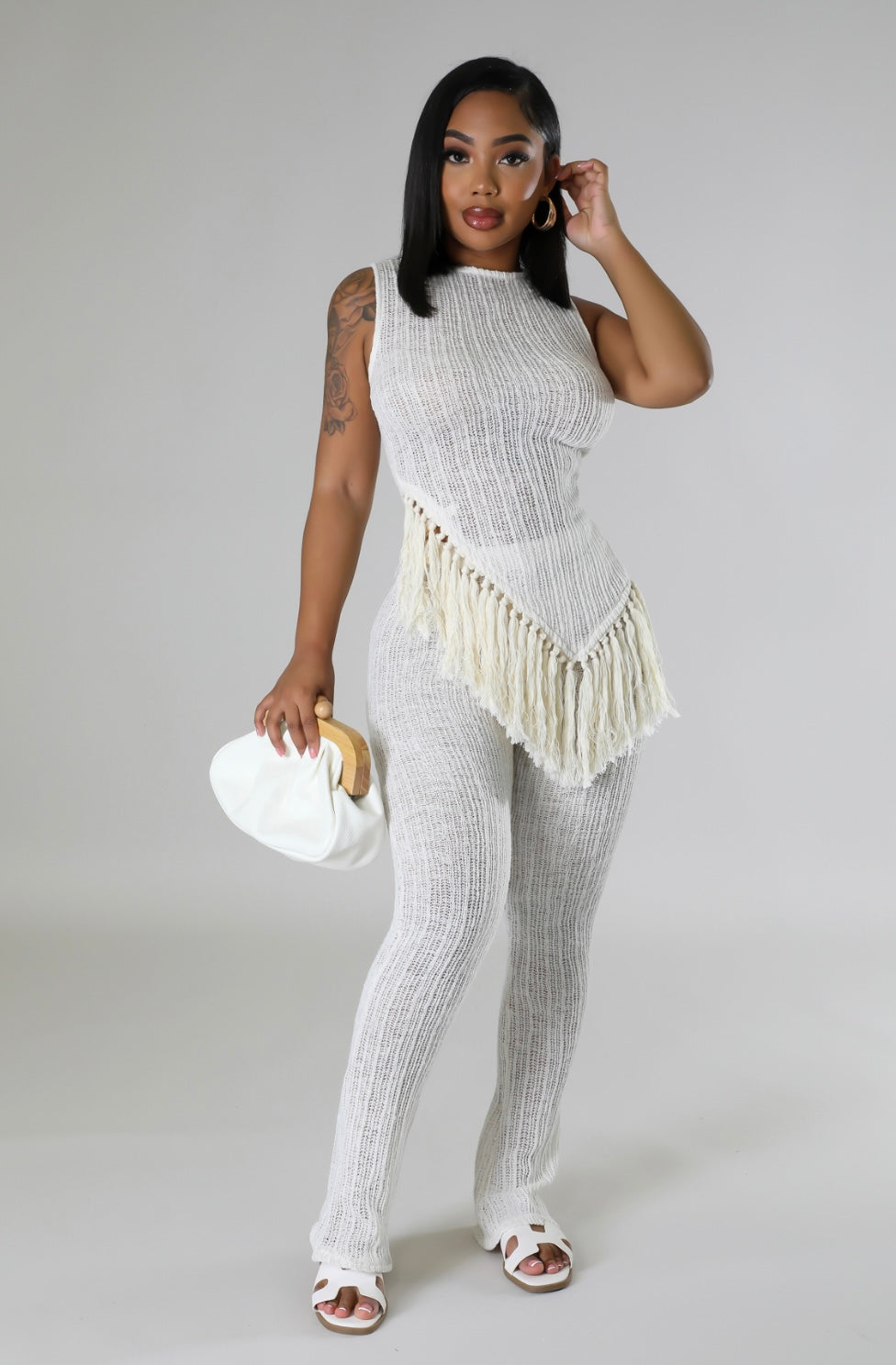 Cayo Knit Pant Set Cream - Ali’s Couture 