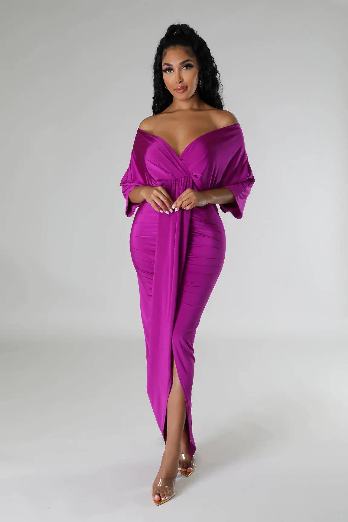 Ravalli Draped Midi Dress Magenta - Ali’s Couture 