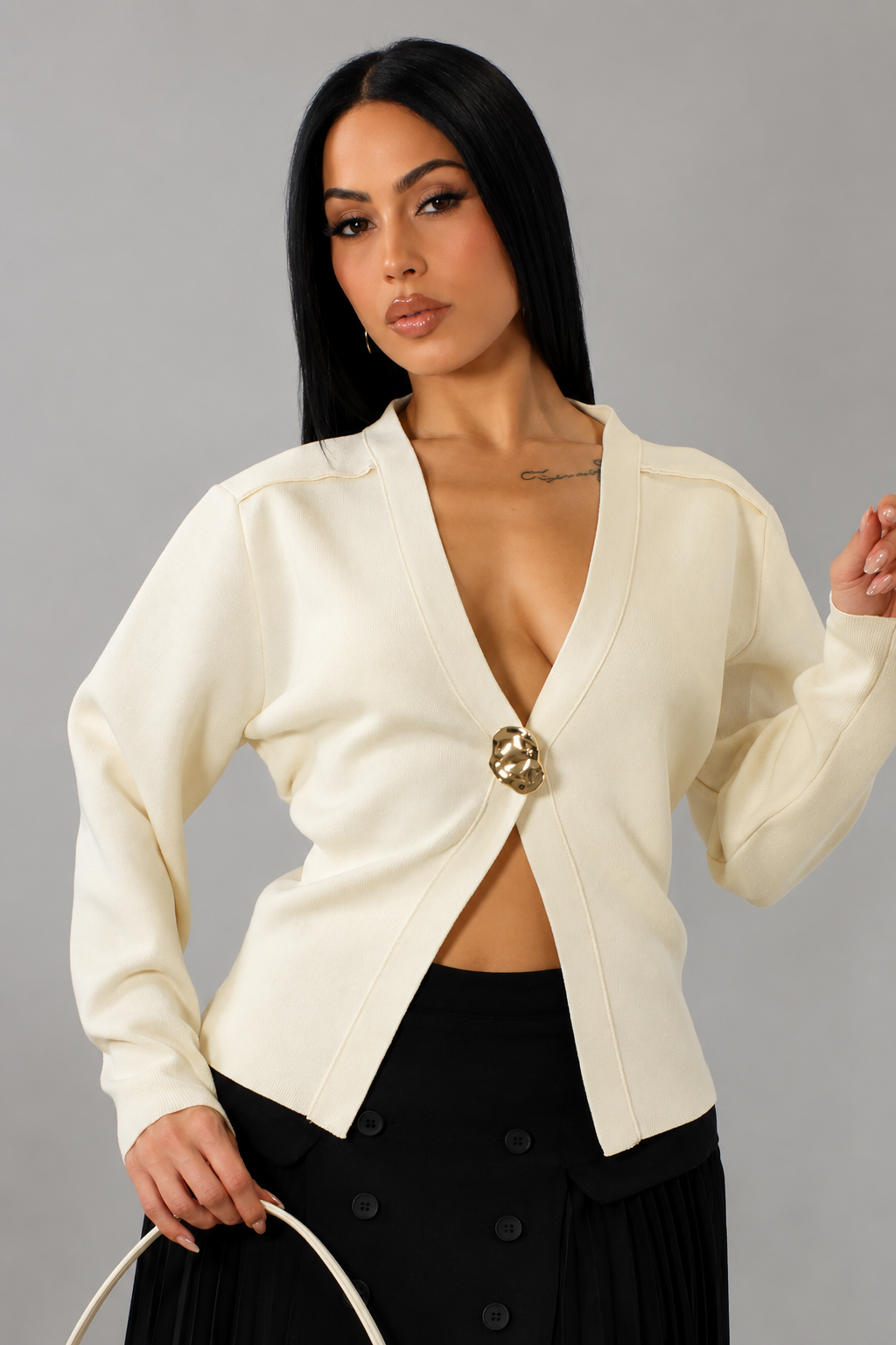 Sierana Ribbed Knit Cardigan Ivory