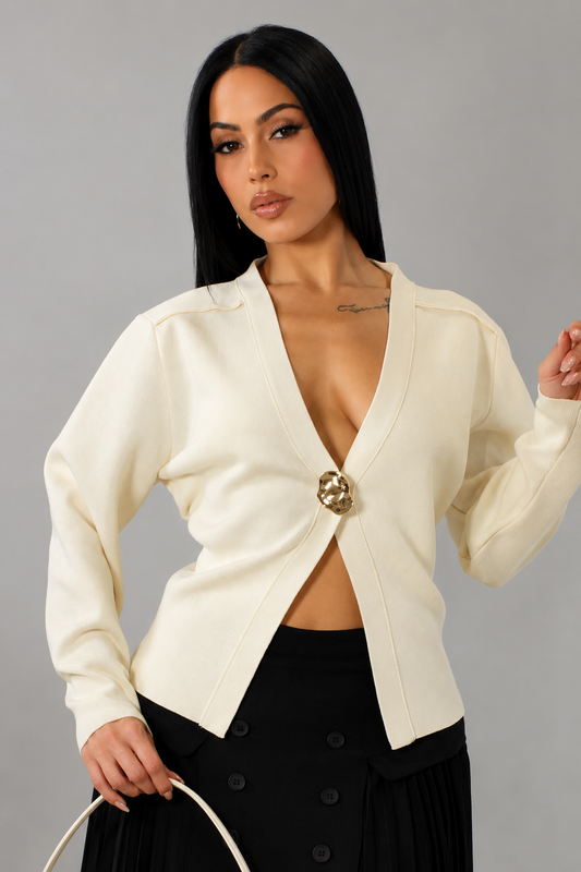 Sierana Ribbed Knit Cardigan Ivory