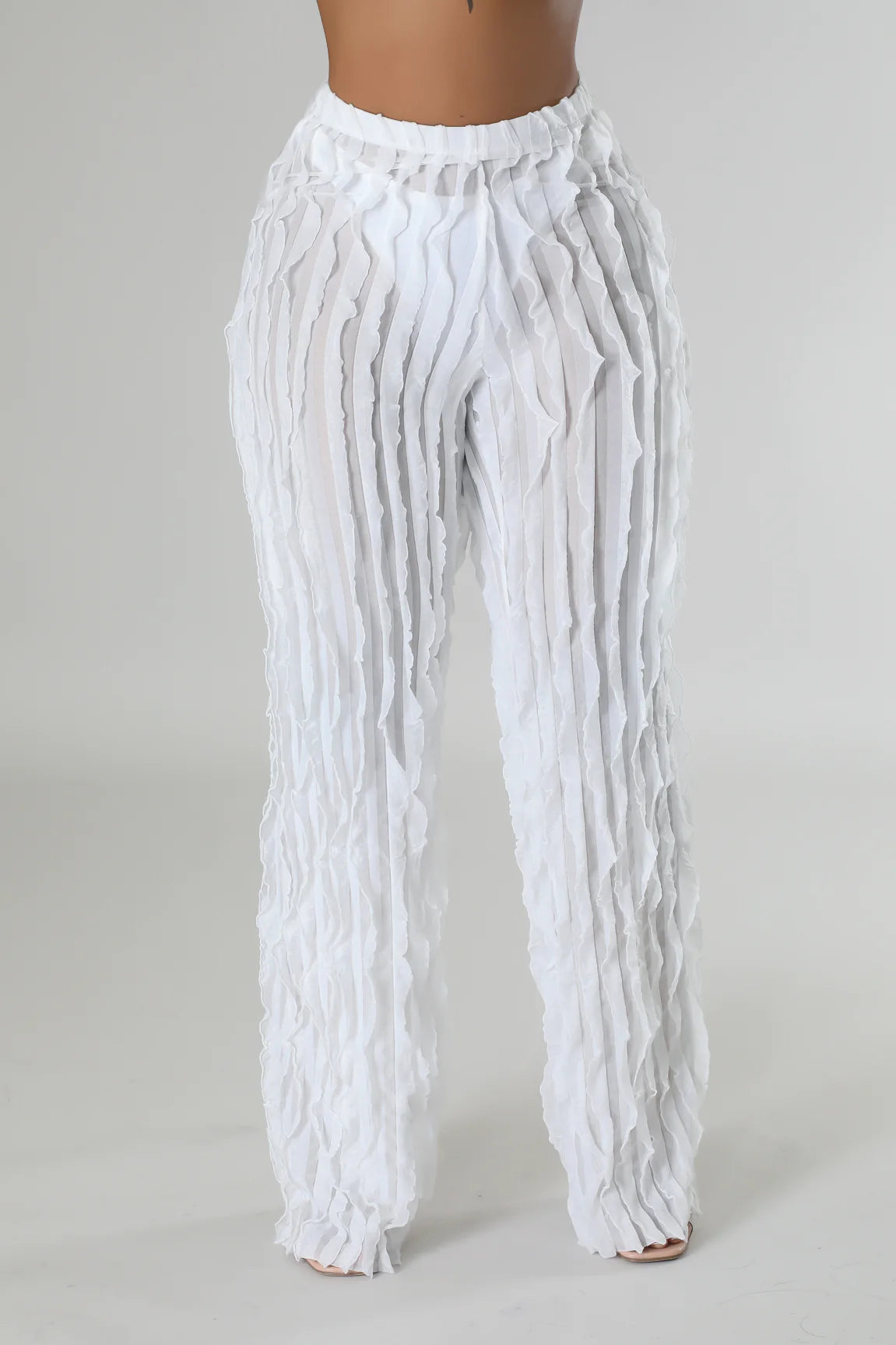 Ruffle Up High Waisted Pants White - Ali’s Couture 