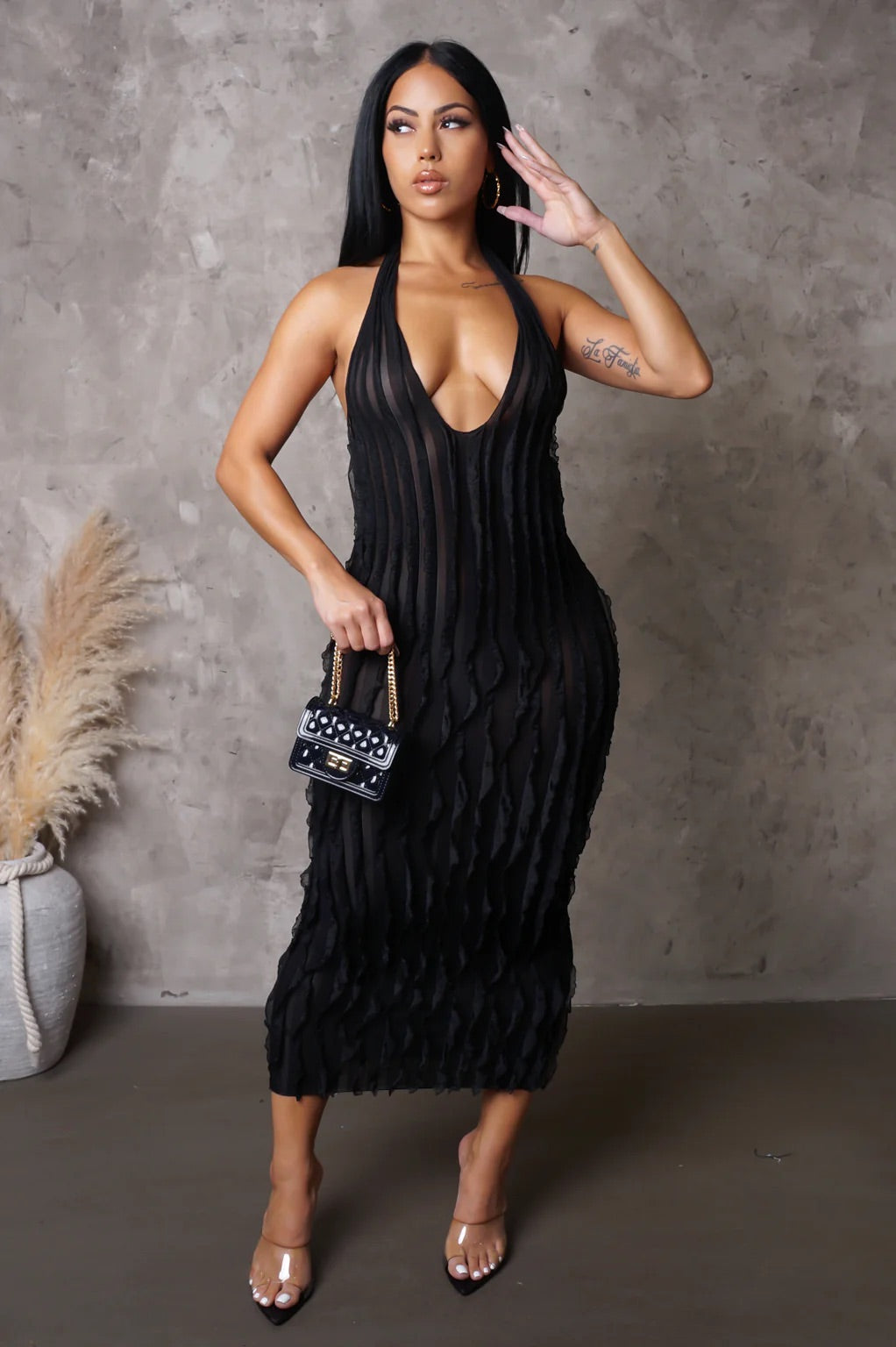 Truffle Ruffle Midi Dress Black - Ali’s Couture 