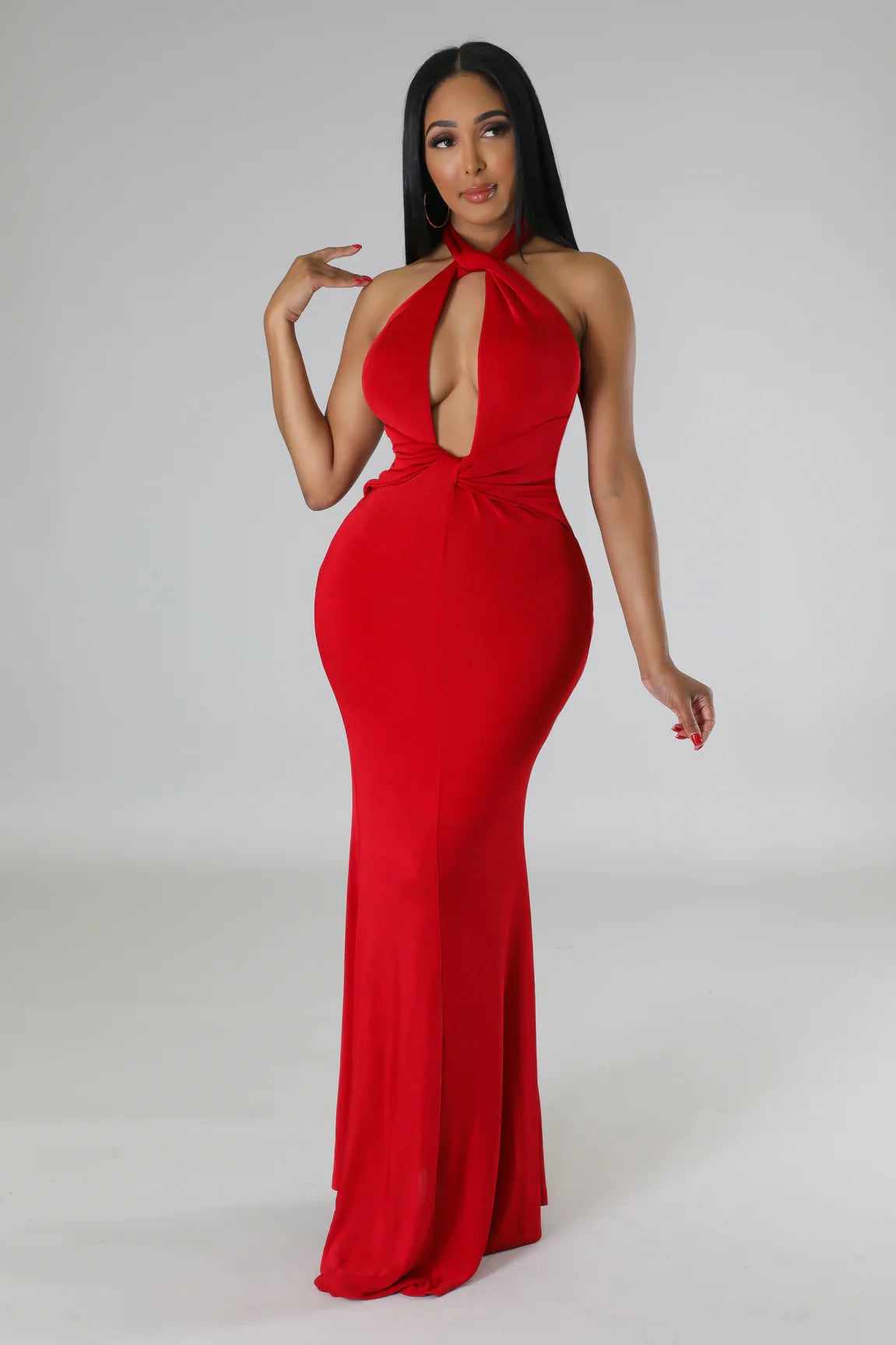 Zaria Halter Maxi Dress Red - Ali’s Couture 