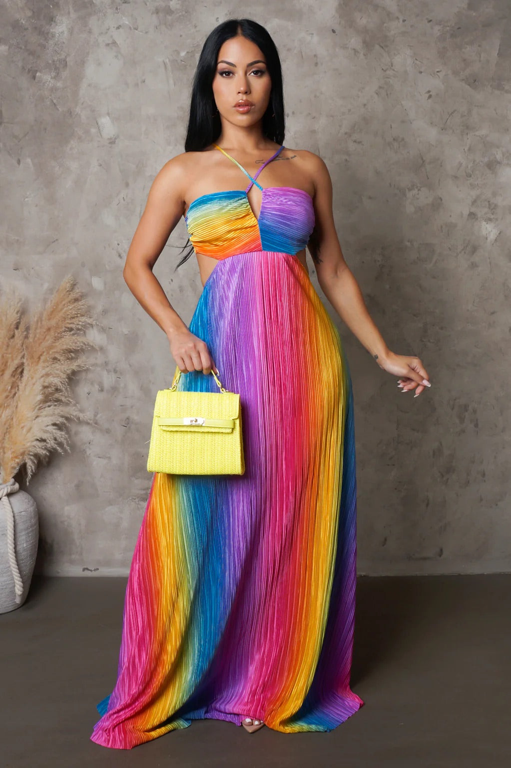 Rainbow Dreams Plisse Maxi Dress Multicolor - Ali’s Couture 
