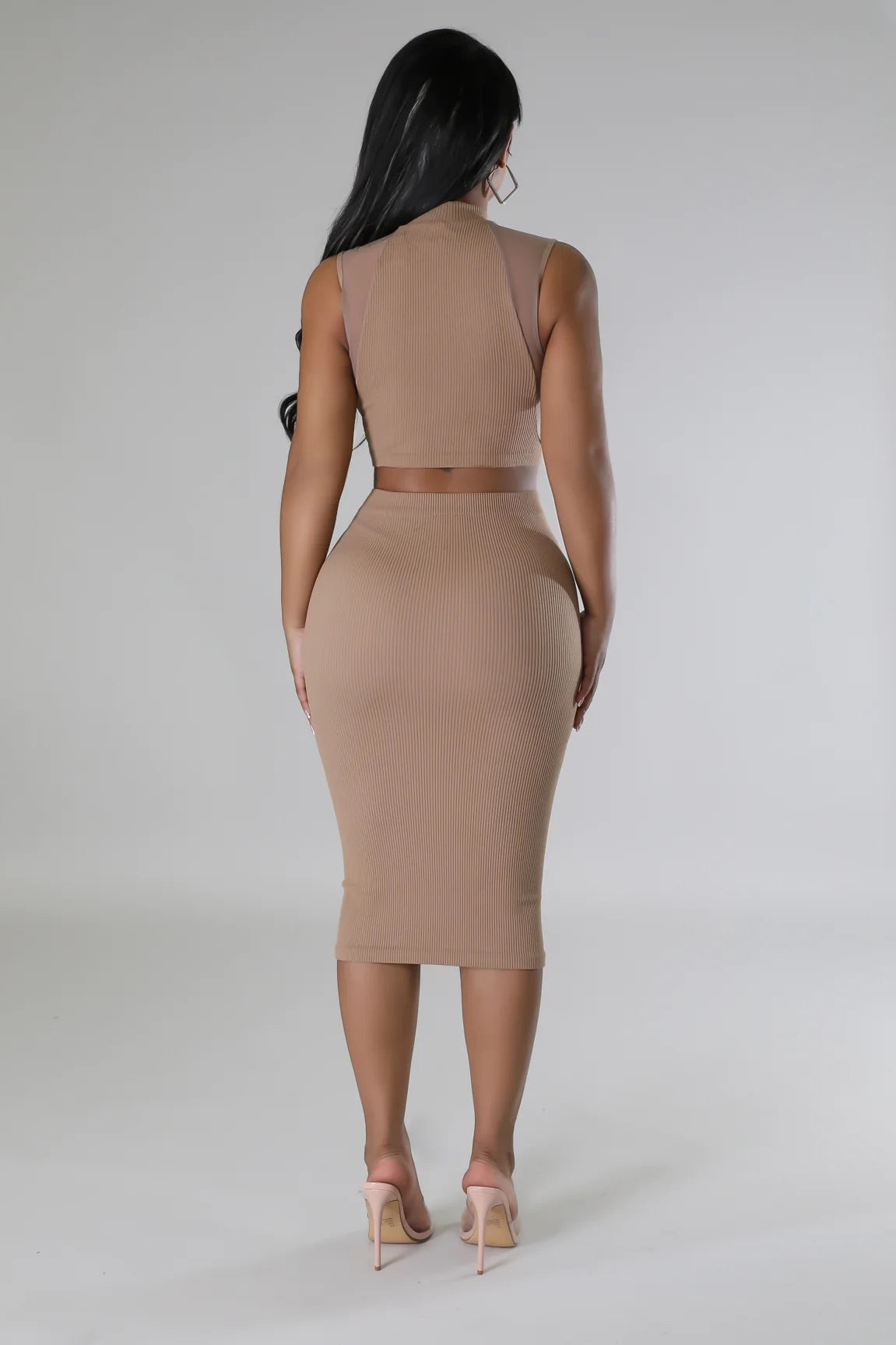 Menlo Ribbed Skirt Set Mocha - Ali’s Couture 