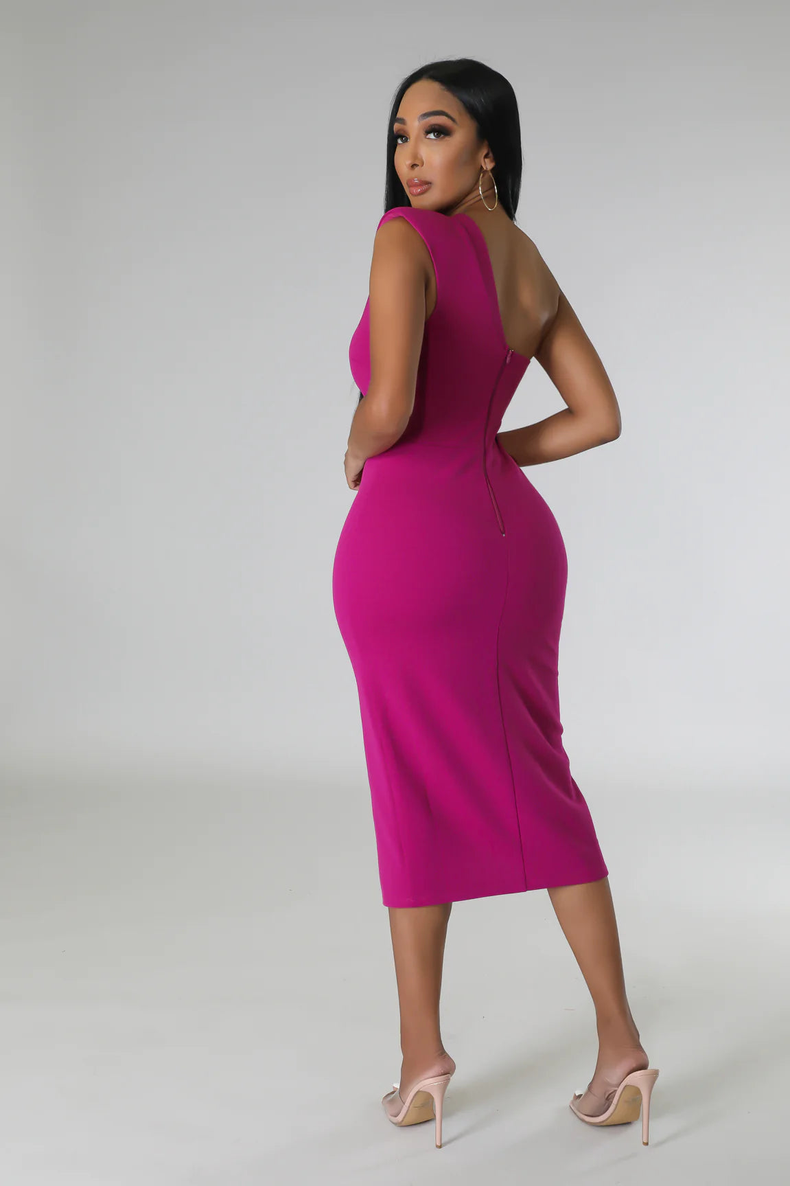 All That Class One Shoulder Midi Dress Magenta - Ali’s Couture 