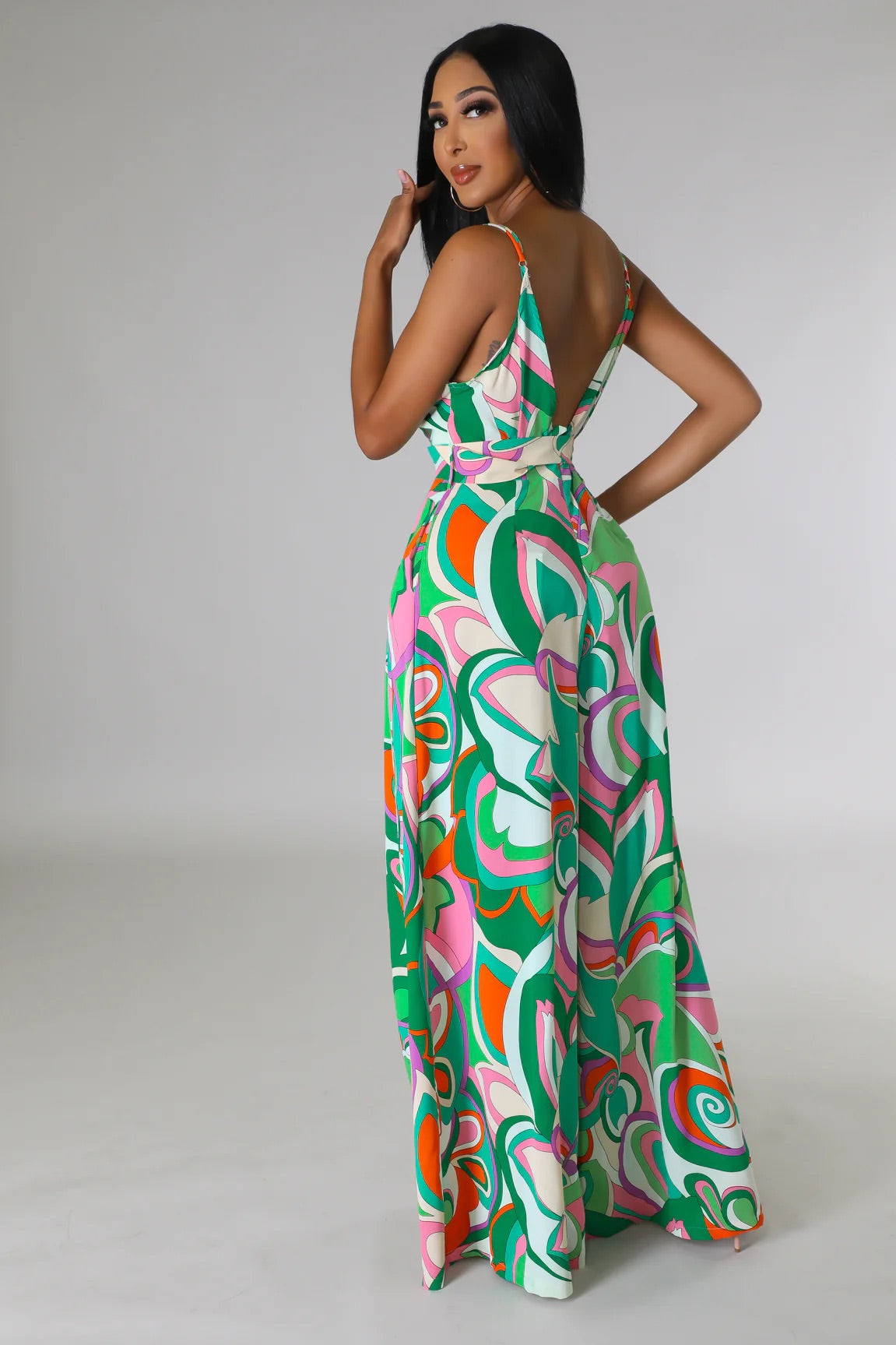 Coconut Grove Printed Jumpsuit Multi Green - Ali’s Couture 