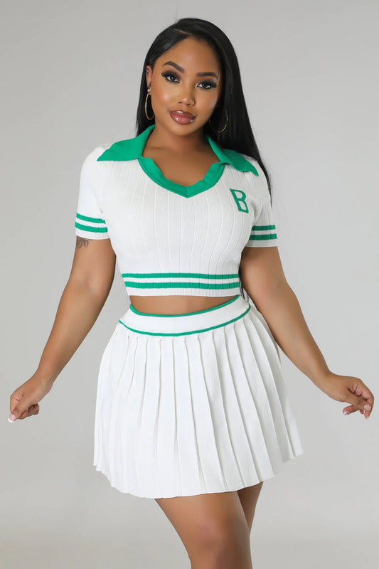 Boss Girl Tennis Skirt Set White - Ali’s Couture 