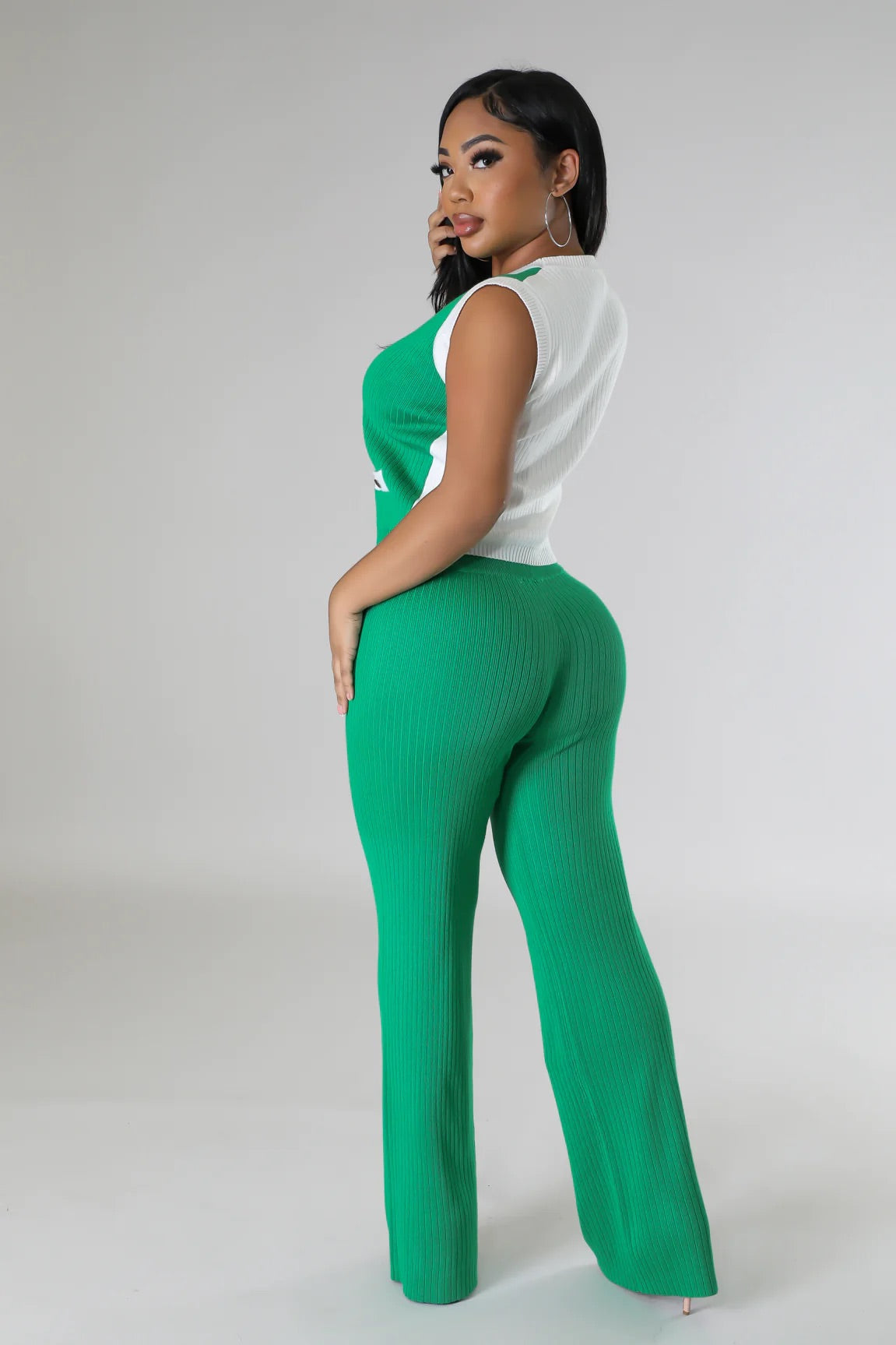 Imani Ribbed Pant Set Green - Ali’s Couture 