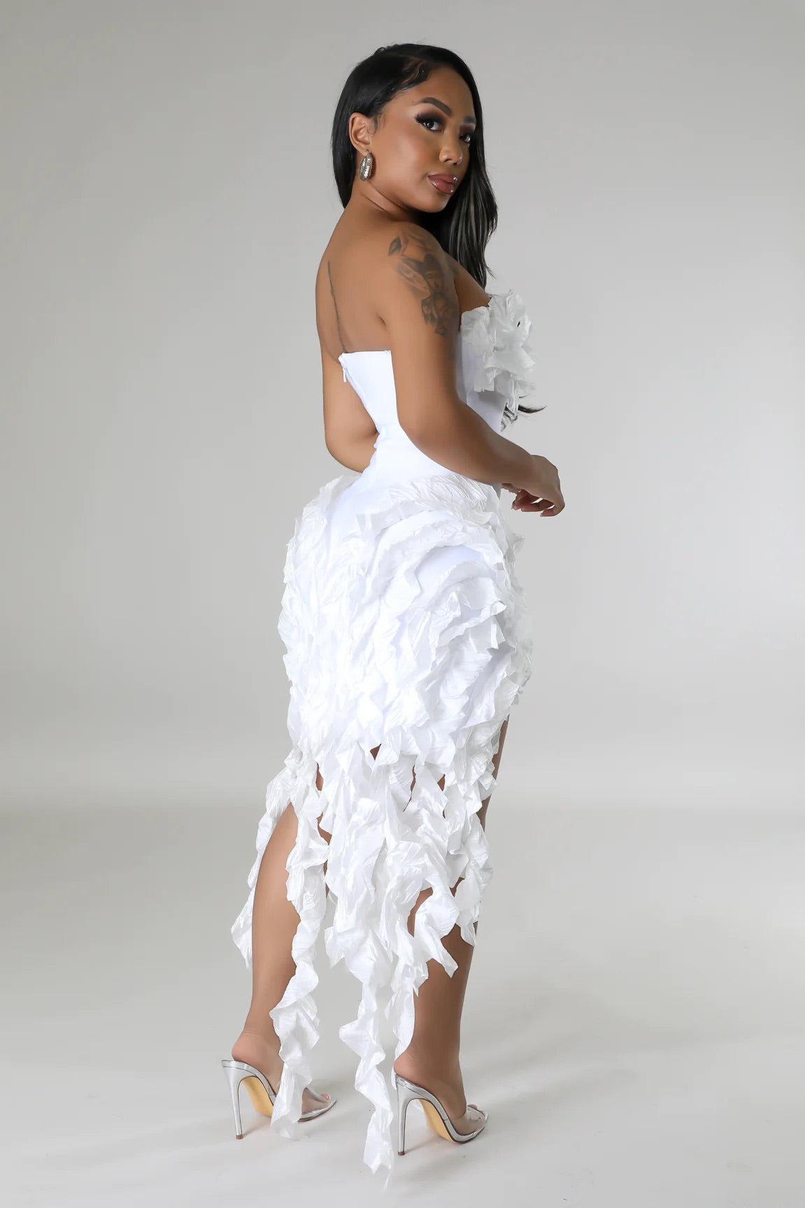 Talulla Ruffle Midi Dress White - Ali’s Couture 