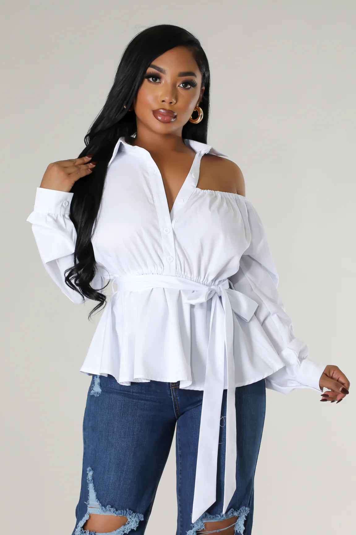 Katana Cutout Long Sleeve Top White - Ali’s Couture 