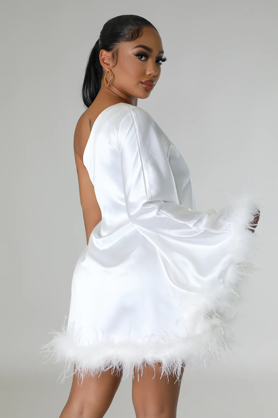 Alana Fur Trim Mini Dress Off White | Alis Couture, Medium Alana Fur Trim Mini Dress Off White | Alis Couture, Medium