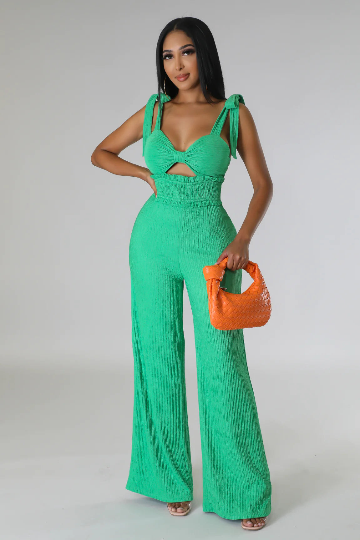 Effie Smocked Waist Jumpsuit Kelly Green - Ali’s Couture 