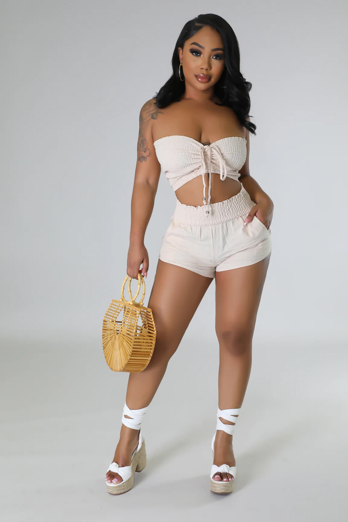 Miami Nights Tube Top Short Set Taupe - Ali’s Couture 