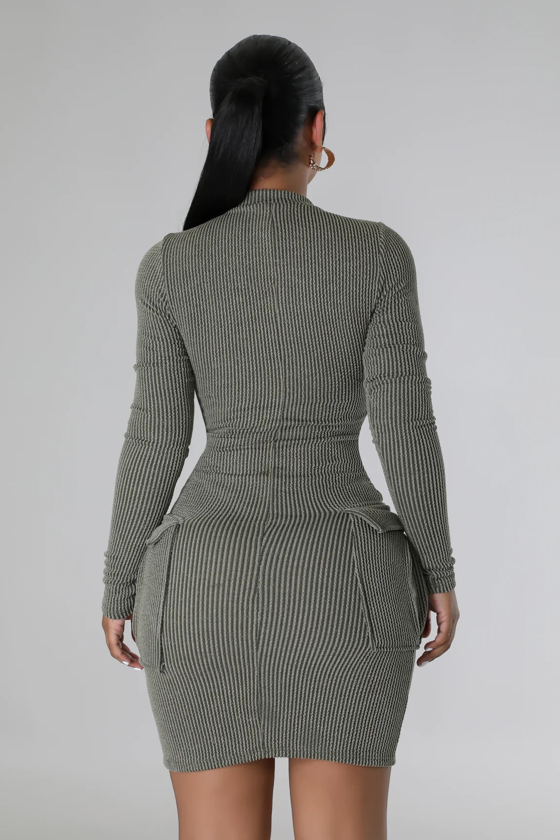 Spiced Up Comfort Ribbed Mini Dress Olive - Ali’s Couture 