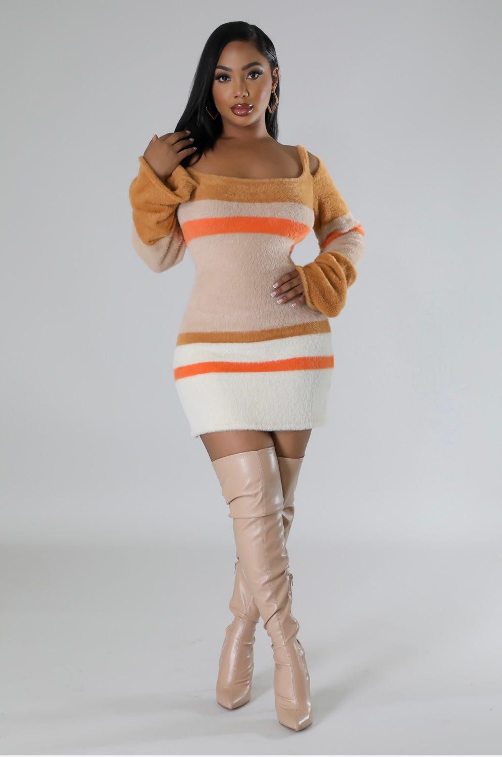 Zuri Cutout Shoulder Mini Dress Multi Taupe - Ali’s Couture 