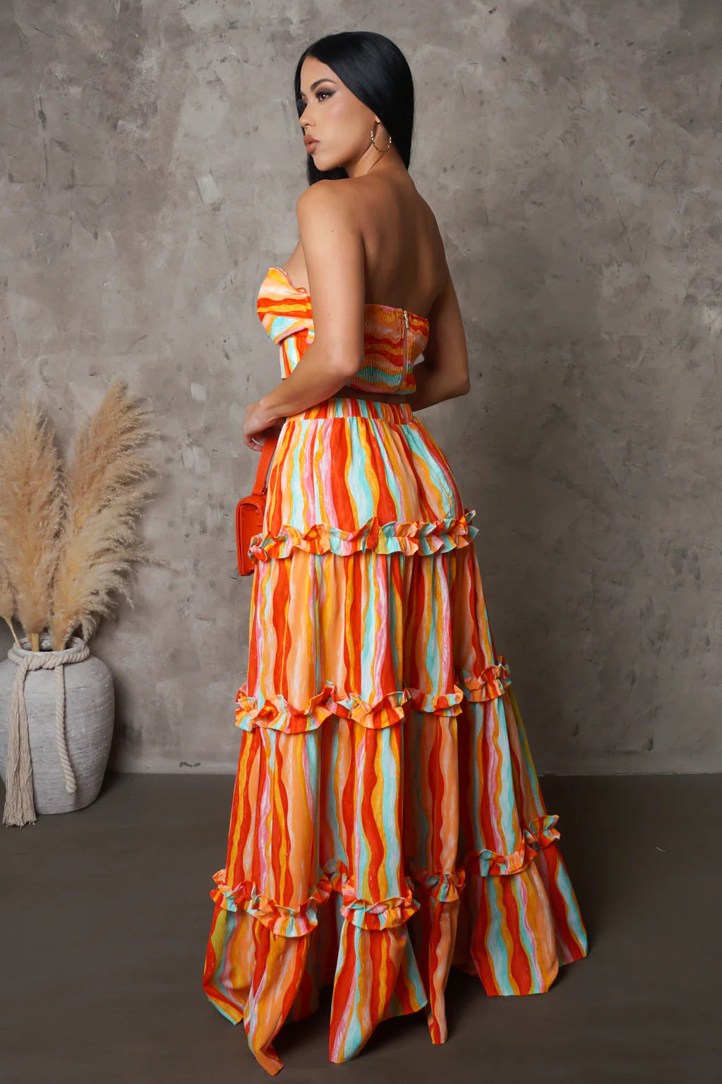 Capriccio Strapless Skirt Set Multi Orange - Ali’s Couture 