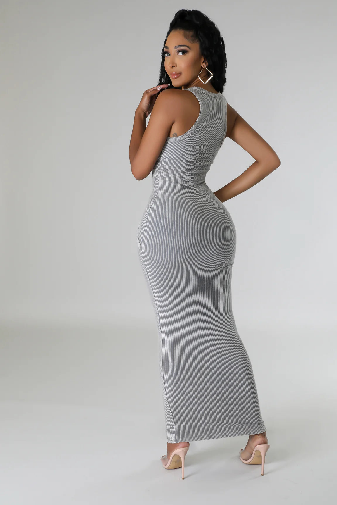 Cammie Ribbed Midi Dress Grey - Ali’s Couture 