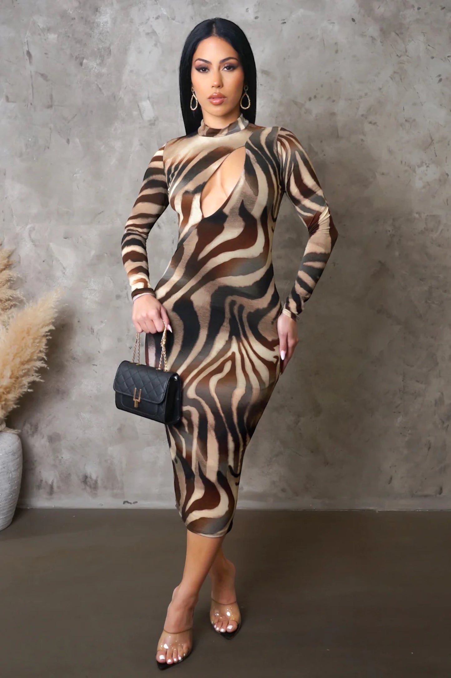 Cardosa Animal Print Cutout Midi Dress Multi Brown - Ali’s Couture 