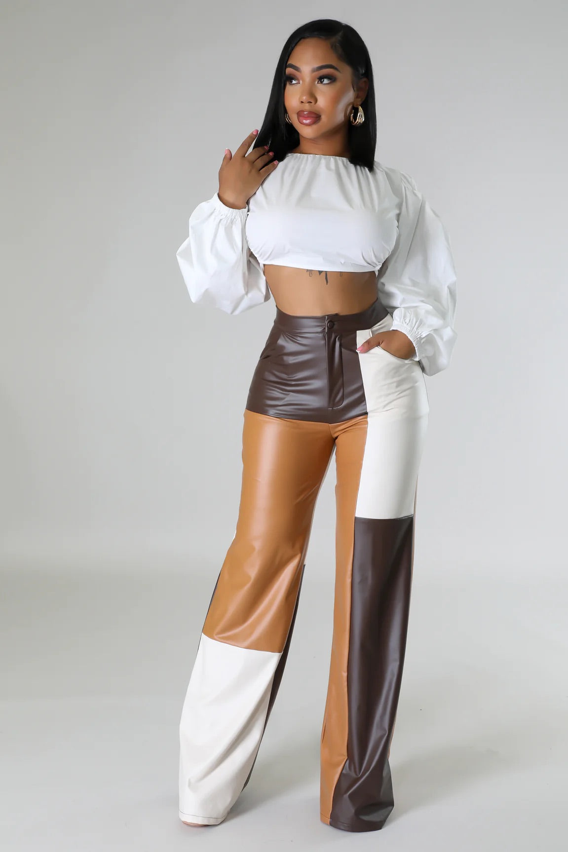 Round The Block Faux Leather Pants Multi Brown - Ali’s Couture 