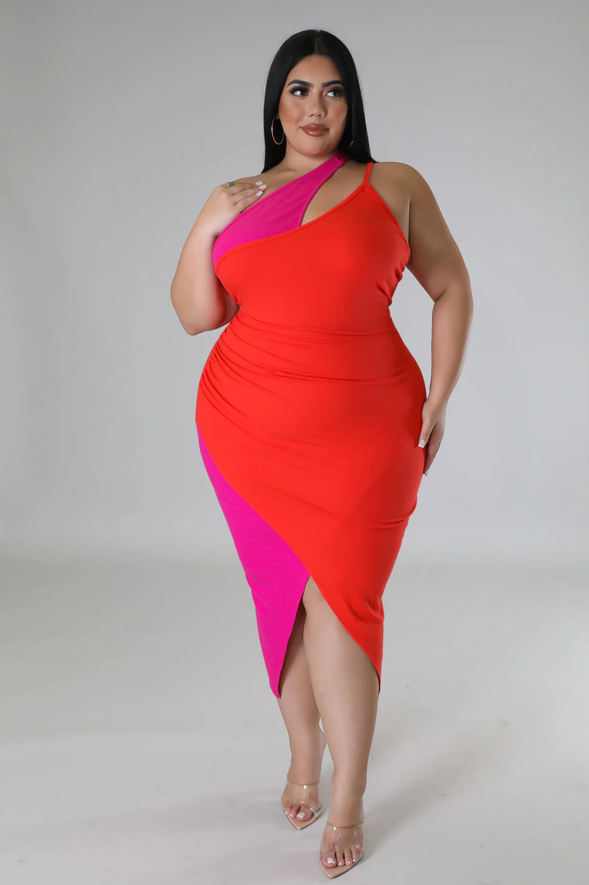 Gennie From The Block Midi Dress Multicolor Pink (Curvy) - Ali’s Couture 