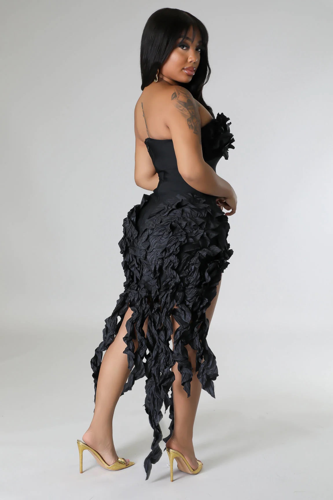 Talulla Ruffle Midi Dress Black - Ali’s Couture 