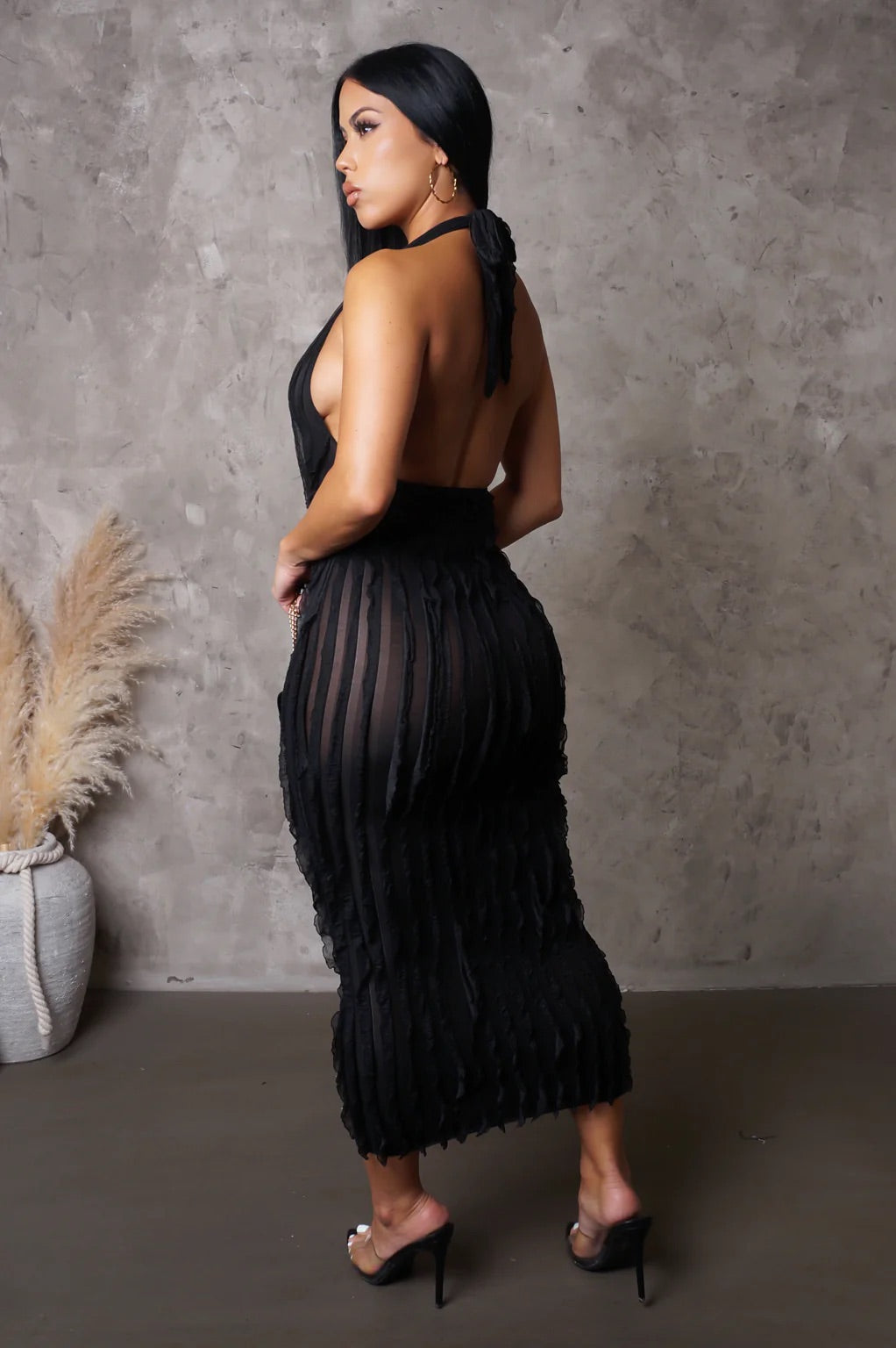 Truffle Ruffle Midi Dress Black - Ali’s Couture 