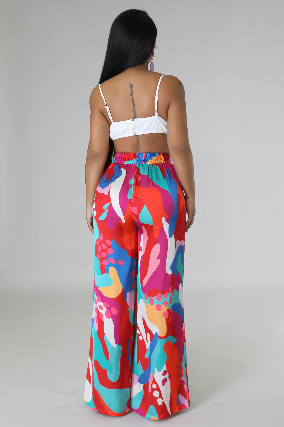 Coral Reef Satin High Waisted Pants Multi Red - Ali’s Couture 