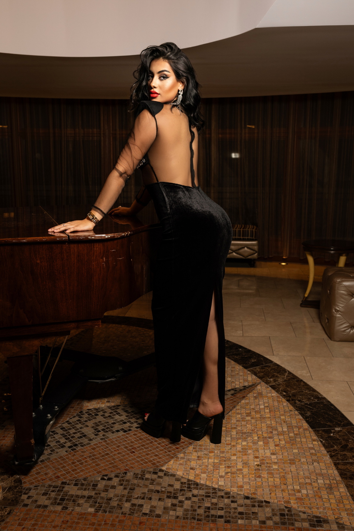 Priya Velvet Sheer Maxi Dress Black - Ali’s Couture 